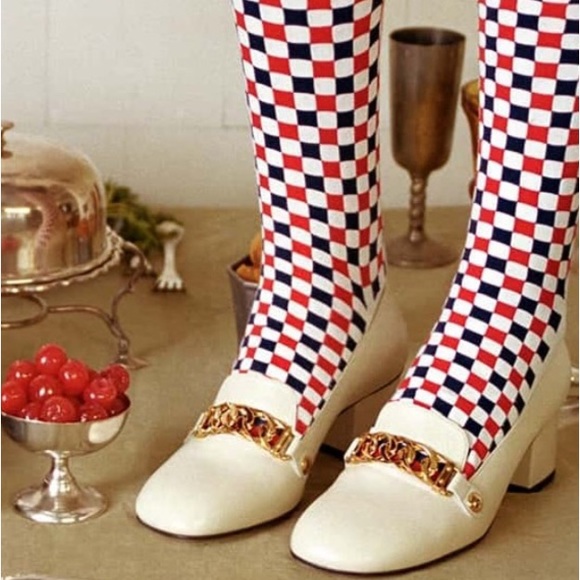 GUCCI Sylvie Block Heel Loafer Pumps in Winter White - Picture 2 of 8